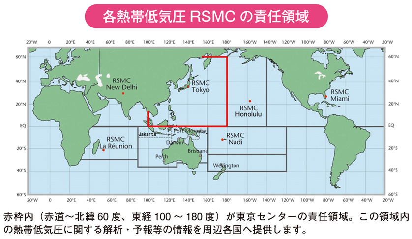 各熱帯低気圧RSMCの責任領域
