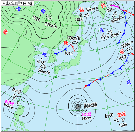 実況天気図（日本周辺域）の説明