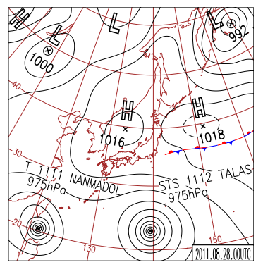 と地上天気図(平成23年8月28日9時)