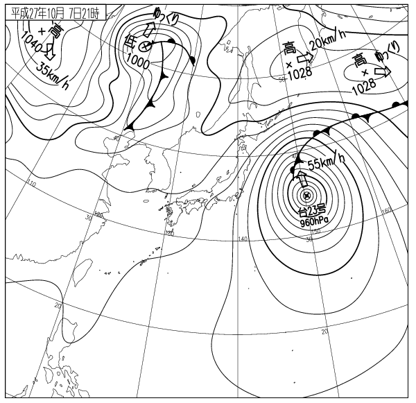 従来の白黒版（日本周辺域実況天気図）