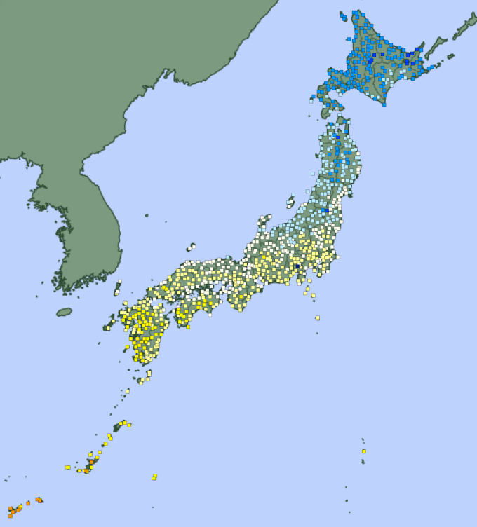 アメダスの地図画面。