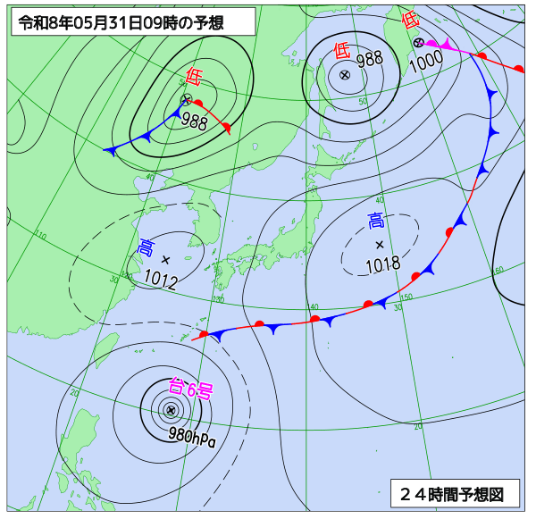 日本付近 24時間予想図