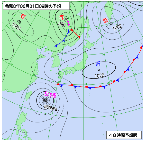 日本付近 48時間予想図