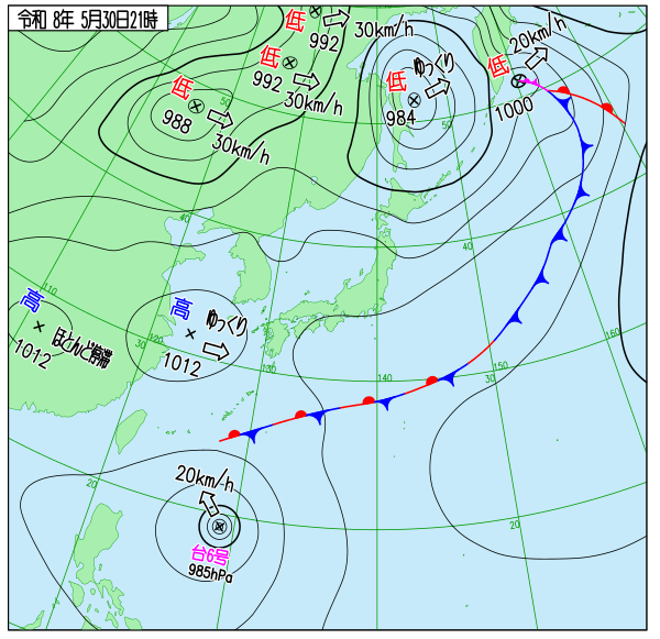 日本付近 実況天気図