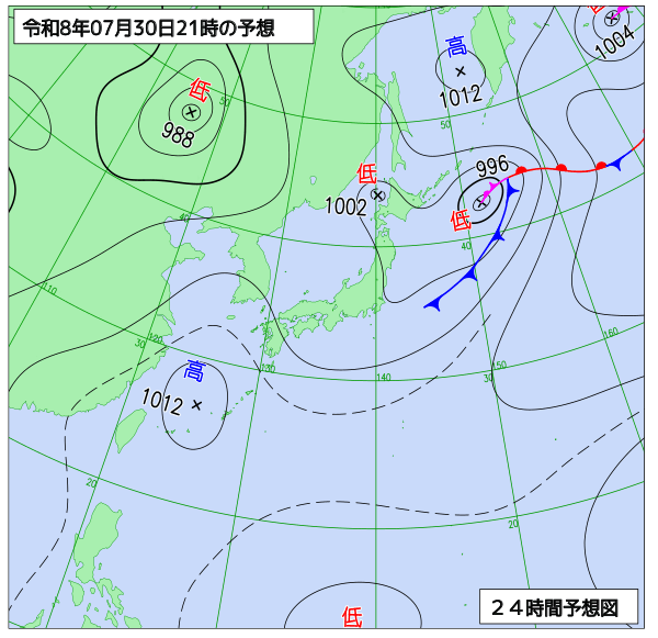 日本付近 24時間予想図