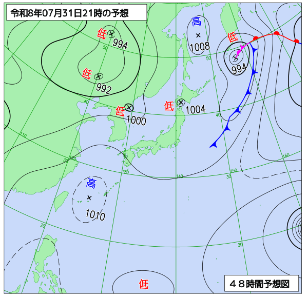 日本付近 48時間予想図