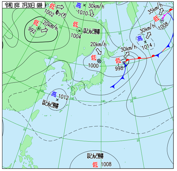 日本付近 実況天気図