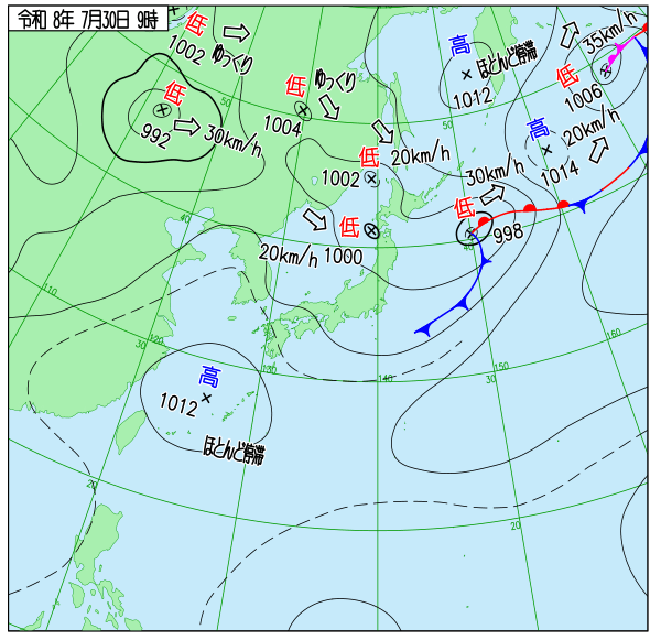日本付近 実況天気図