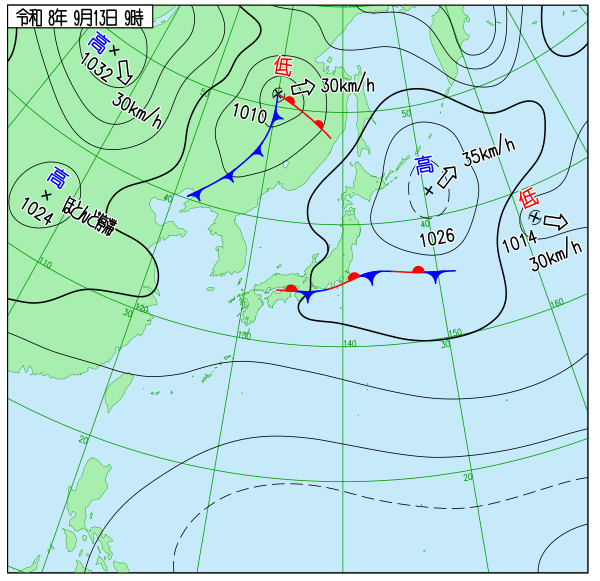 日本付近 実況天気図