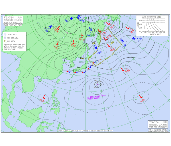 台風25号ドゥージェン 24時間予想天気図
