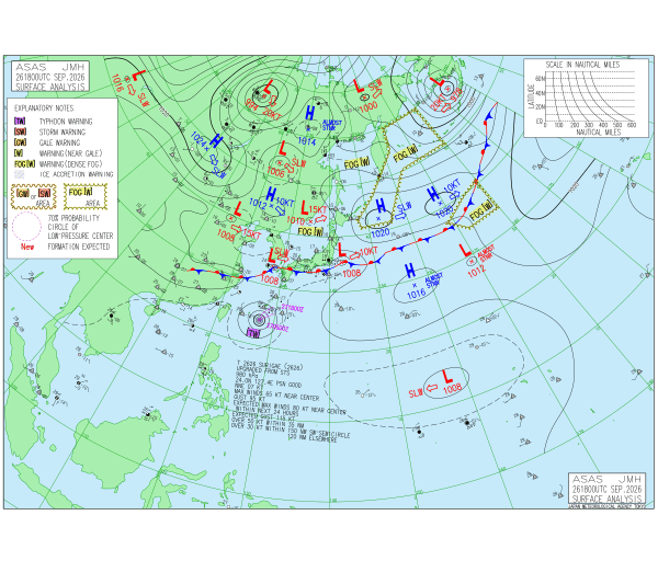 台風26号スリゲ 実況天気図