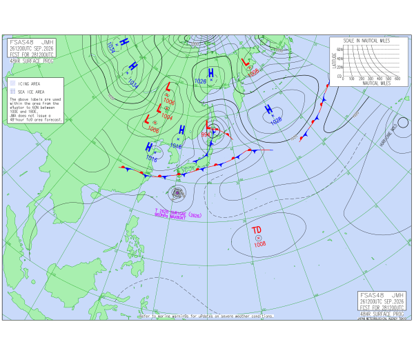 台風26号スリゲ 48時間予想天気図