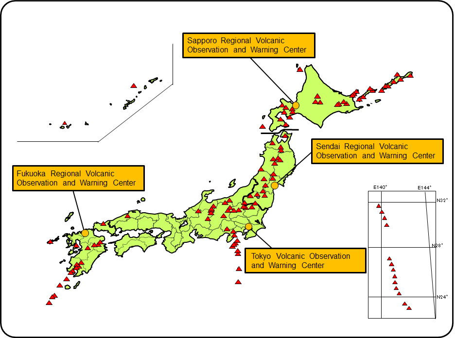 Active volcanoes in Japan