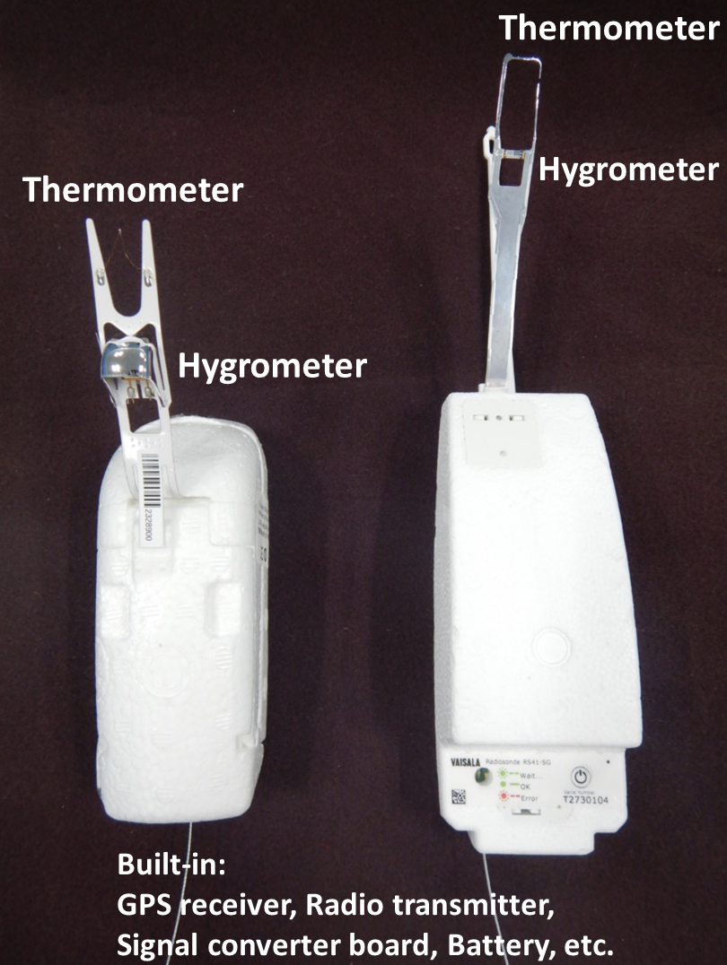 Radiosondes used in Japan Meteorological Agency (left:iMS-100 right:RS41-SG)