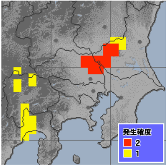 図。竜巻発生確度ナウキャストの例