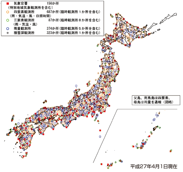 図。地域気象観測システム（アメダス）観測網