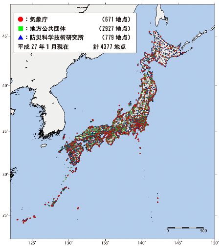 図。地震情報に活用している震度観測網