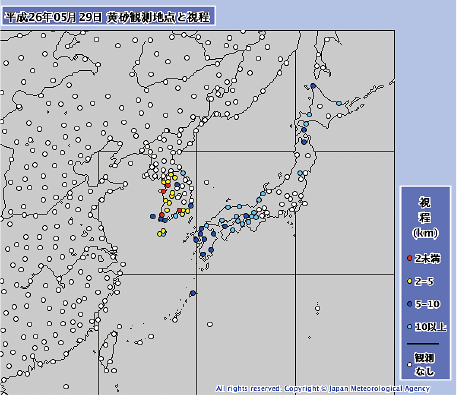 図。黄砂観測実況図