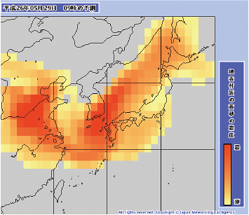 図。黄砂予測図（地表付近の濃度）