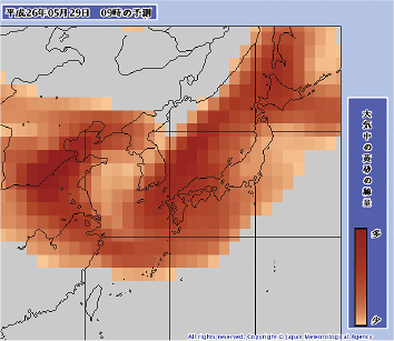 図。黄砂予測図（大気中の総量）