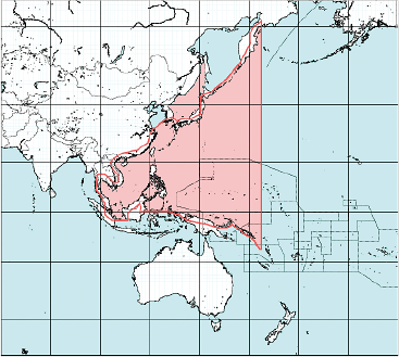 図。津波発生時に津波情報を各国に提供る日本の担当海域