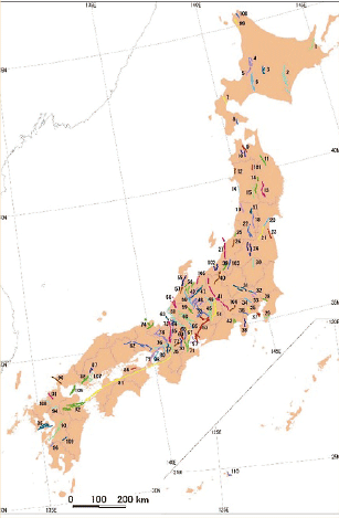 図。主要活断層帯（平成27年１月１日現在）