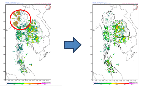 図。日本の技術により不自然なレーダーエコーを除去して作成されたタイの気象レーダー合成図