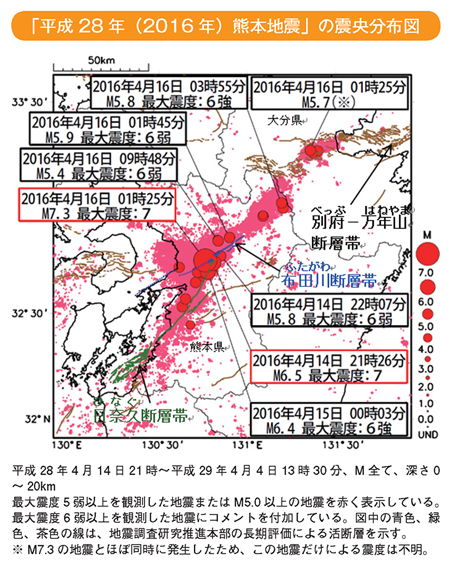 「平成28年(2016年)熊本地震」の震央分布図