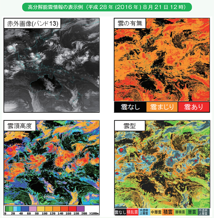 高分解能雲情報の表示例(平成28年(2016年)8月21日12時)