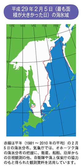 平成29年2月5日（最も面積が大きかった日）の海氷域