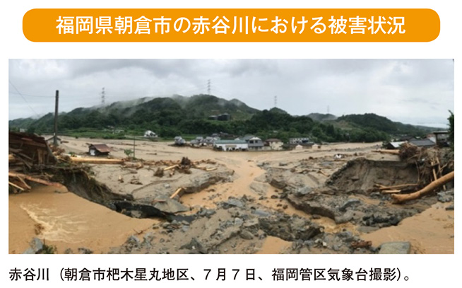 福岡県朝倉市の赤谷川における被害状況