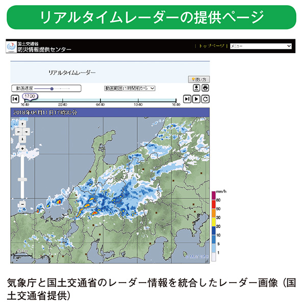 リアルタイムレーダーの提供ページ