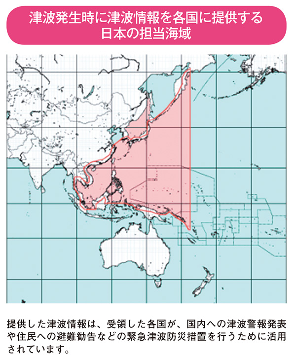 津波発生時に津波情報を各国に提供する日本の担当海域