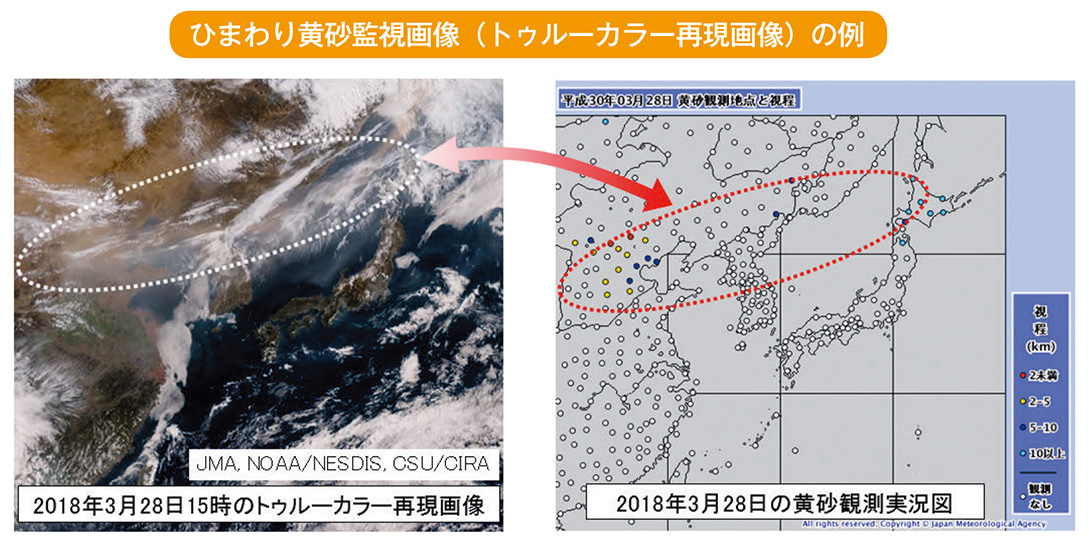 ひまわり黄砂監視画像（トゥルーカラー再現画像）の例