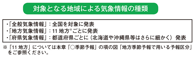 対象となる地域による気象情報の種類