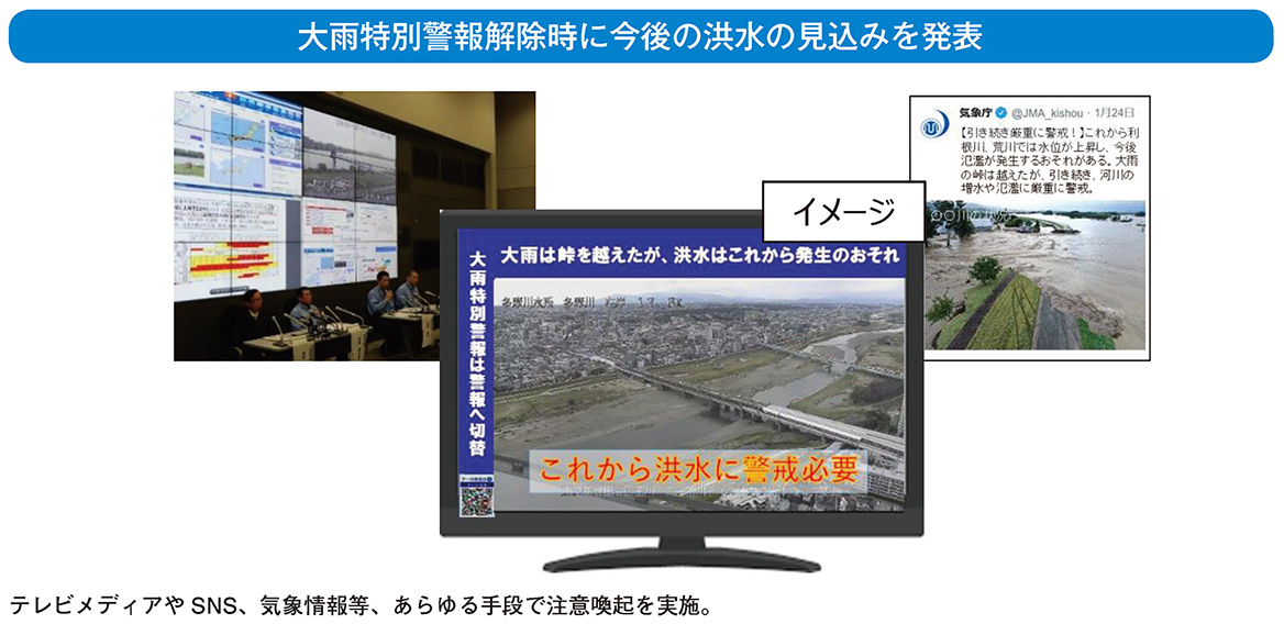 大雨特別警報解除時に今後の洪水の見込みを発表