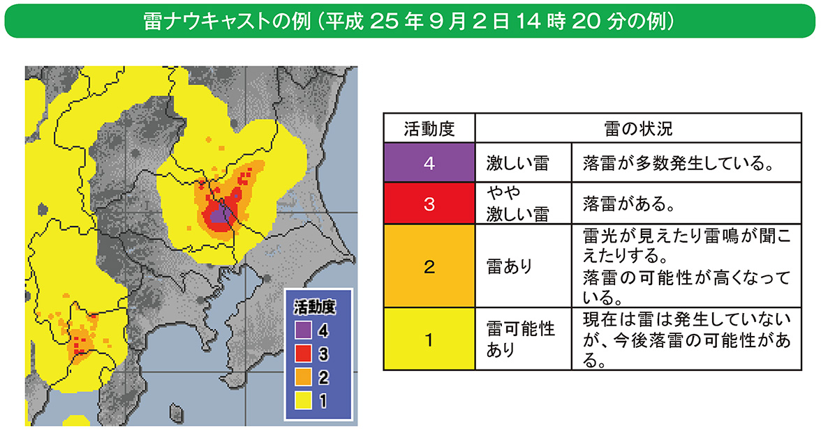 雷ナウキャストの例（平成25年9月2日14時20分の例）