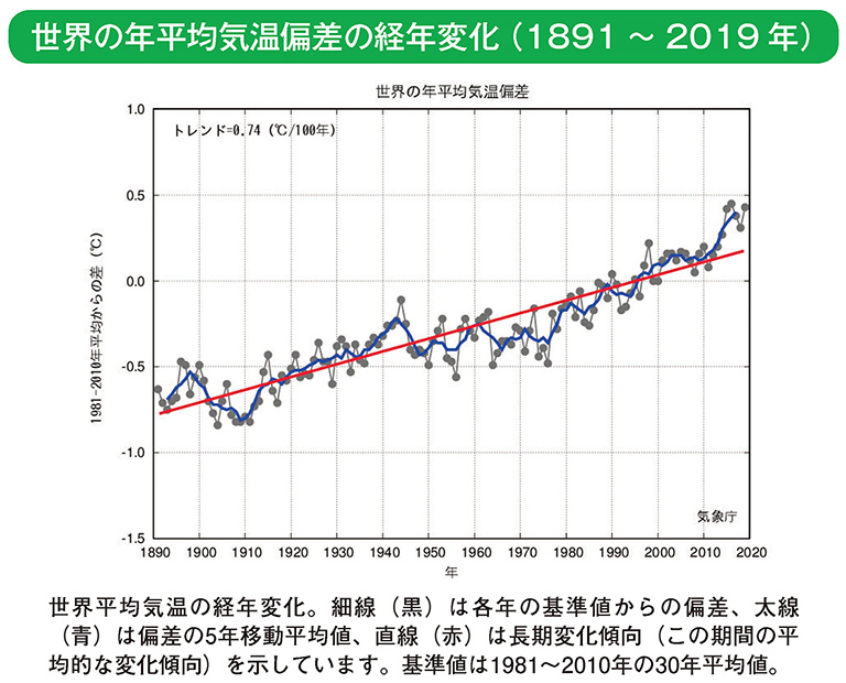 世界の年平均気温偏差の経年変化（1891?2019年）