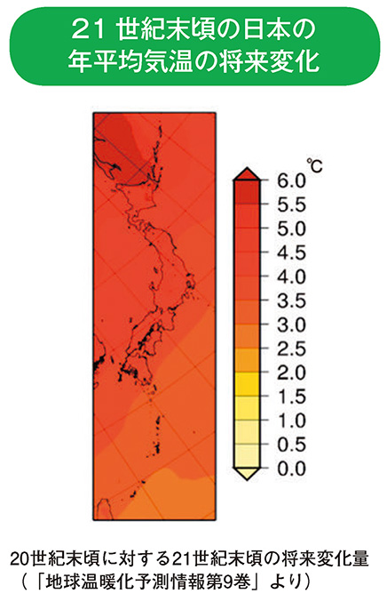 21世紀末頃の日本の年平均気温の将来変化