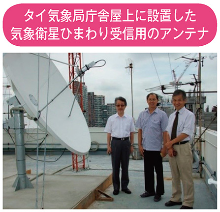 タイ気象局庁舎屋上に設置した気象衛星ひまわり受信用のアンテナ