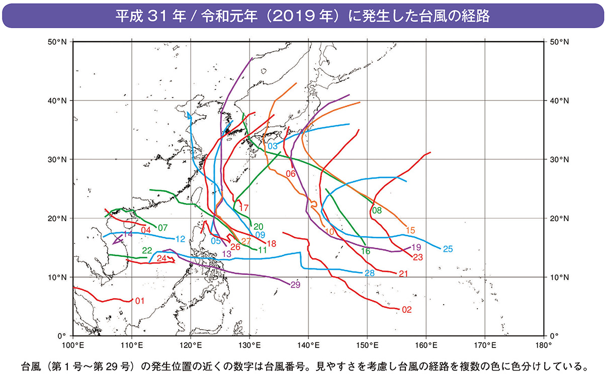 平成31年/令和元年（2019年）に発生した台風の経路