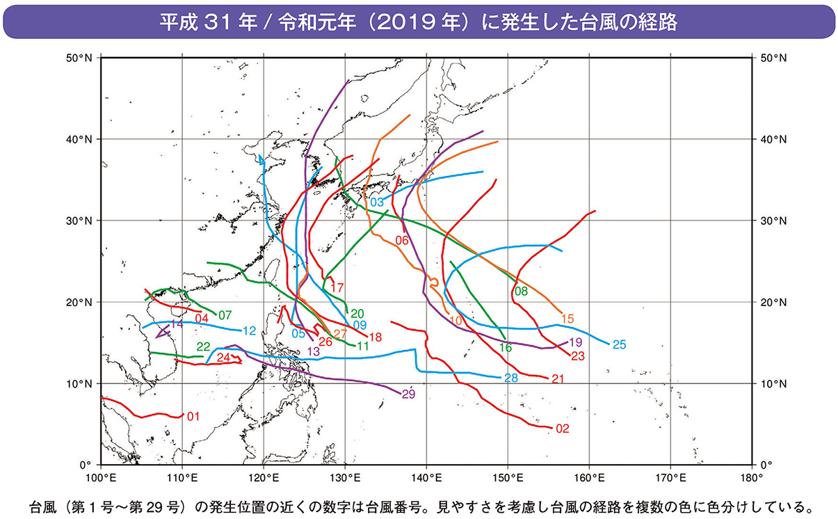 平成31年/令和元年(2019年)に発生した台風の経路