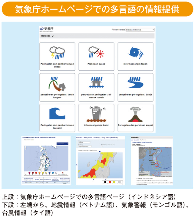気象庁ホームページでの多言語の情報提供