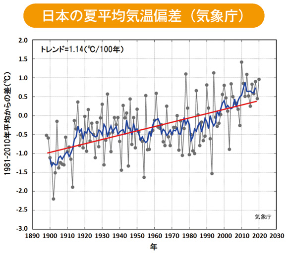 日本の夏平均気温偏差（気象庁）