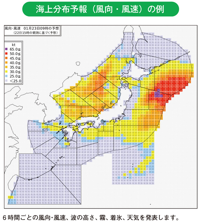 海上分布予報（風向・風速）の例