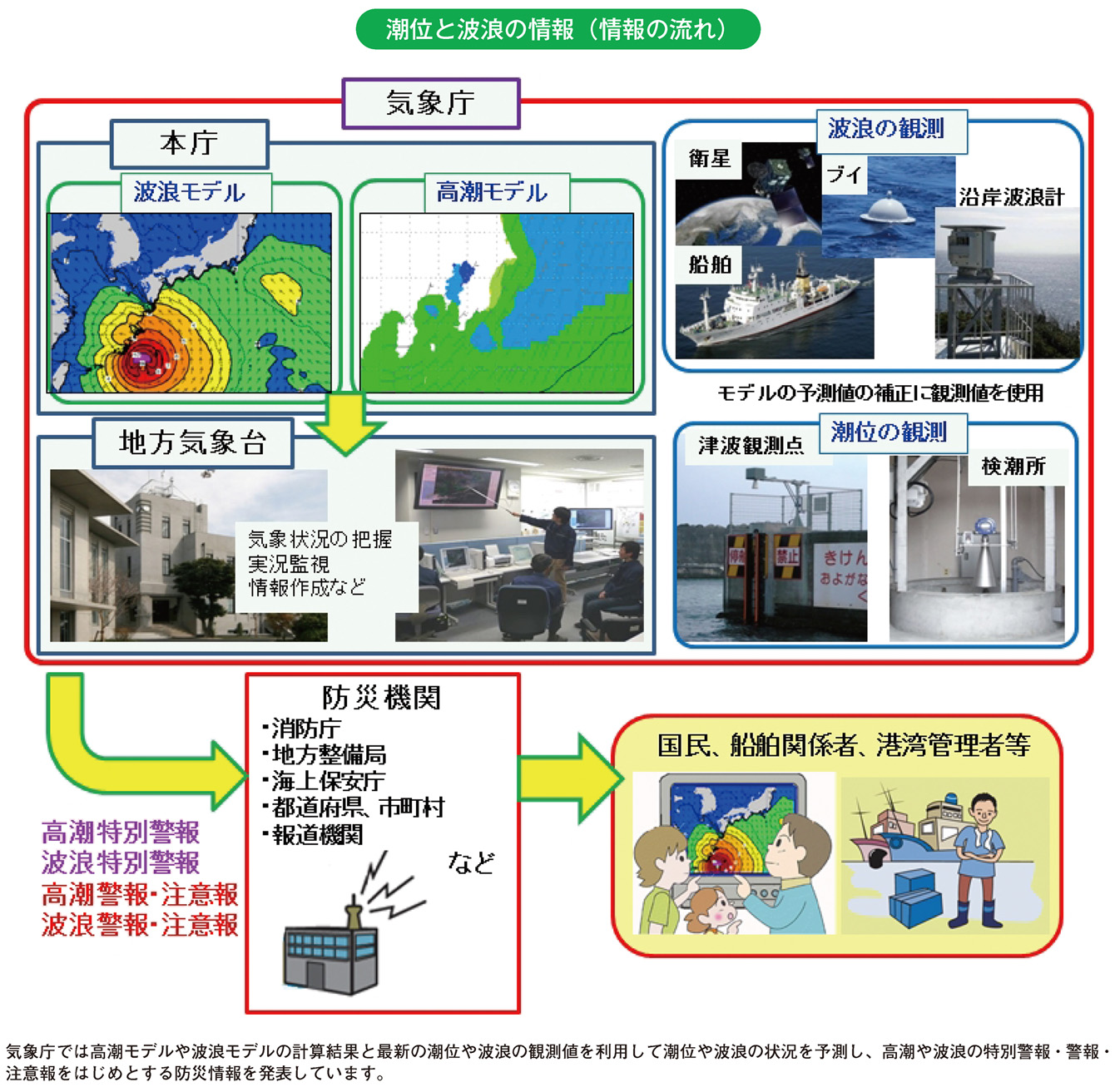 潮位と波浪の情報（情報の流れ）