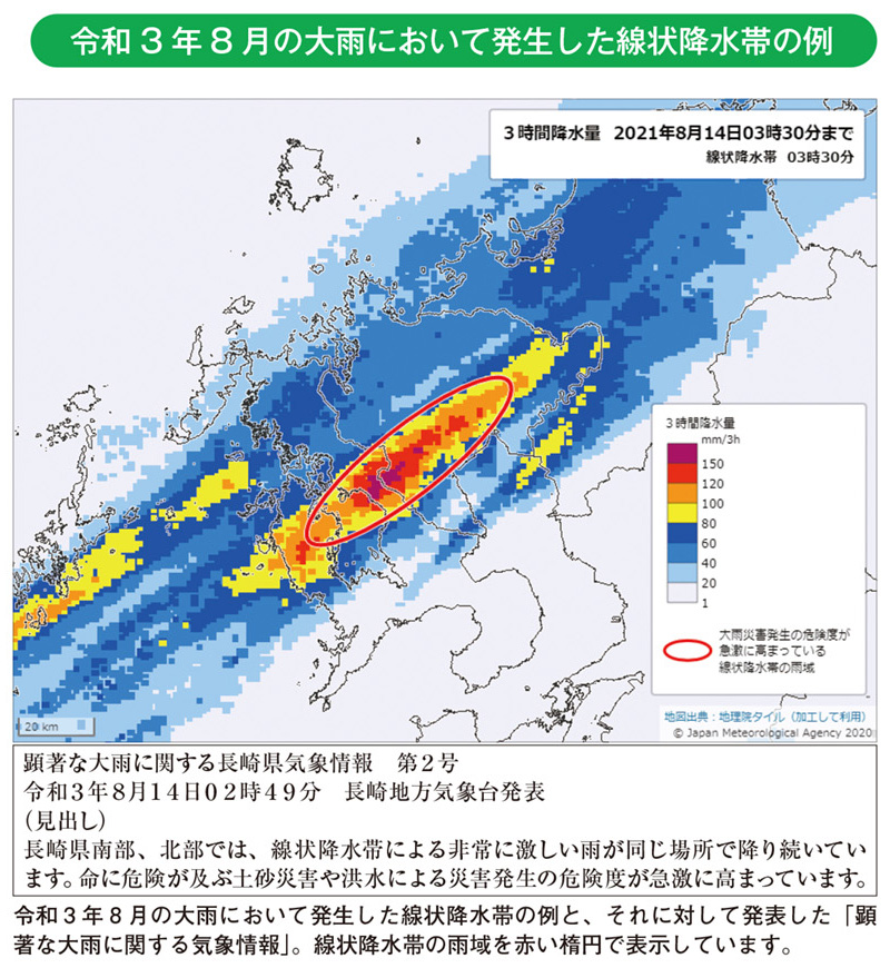 令和3 年8 月の大雨において発生した線状降水帯の例