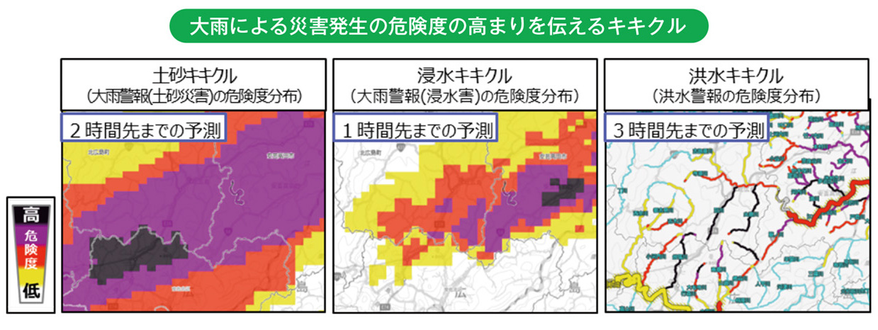 大雨による災害発生の危険度の高まりを伝えるキキクル