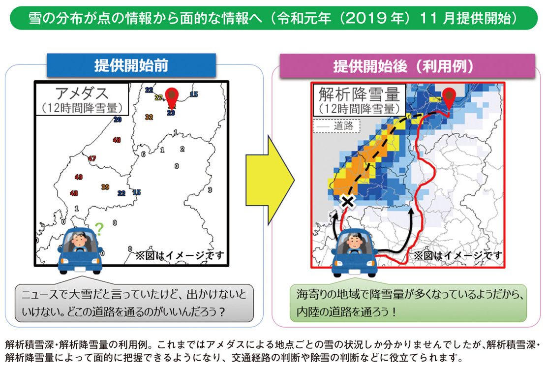 雪の分布が点の情報から面的な情報へ（令和元年（2019 年）11 月提供開始）