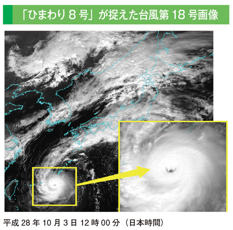 「ひまわり8号」が捉えた台風第18号画像
